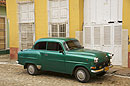 Green Classic Car Yellow Building