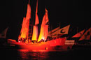 Red Boats against Night Sky