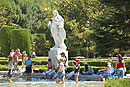 Tourists Cool in Jardins de Sabatini Pond