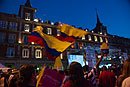 Plaza Mayor Madrid Columbia Day Flags Waving