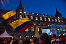 Flags and Big Screen at Plaza Mayor Madrid