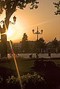 Sunset at the pretty Plaza de Oriente park Madrid