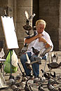 Pigeon in Flight Plaza Mayor Artist Madrid