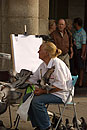 Artist with Pigeon on Head Madrid