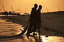 Silhouette Fishermen Dragging Fish